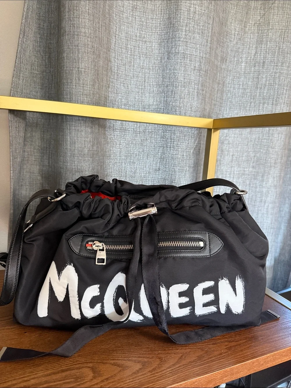 Alexander McQueen Black Graffiti Logo Drawstring Duffel
